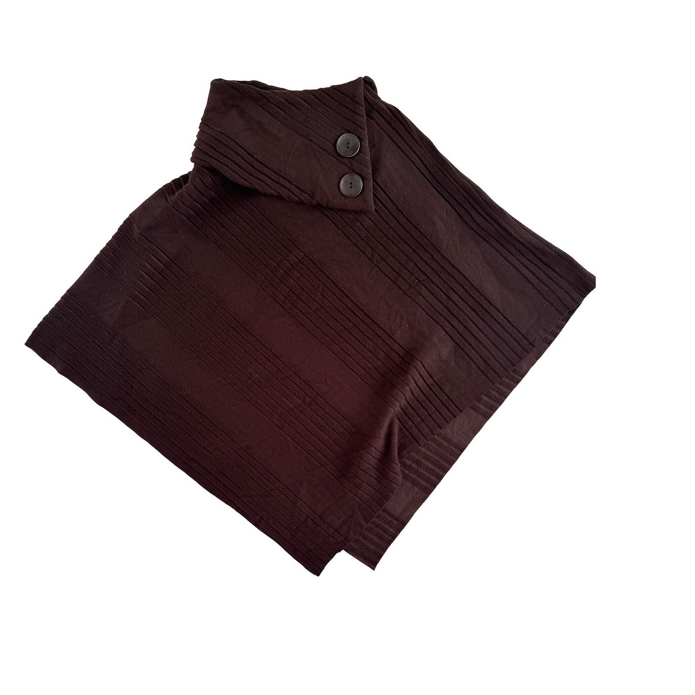 Le Moda‎ Women's Brown Ribbed Cowl Neck Poncho Shawl 2 Button Closure